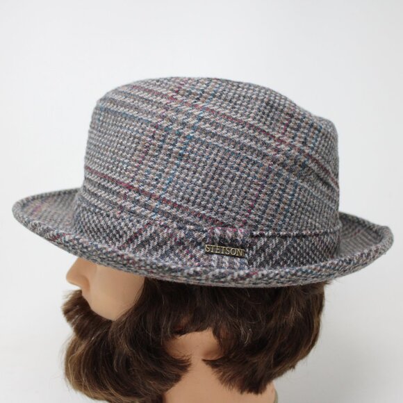 VTG Stetson Fedora Mens size 7 1/4 Gray & Red Wool Blend Classic Casual Hat Cap - Picture 1 of 12